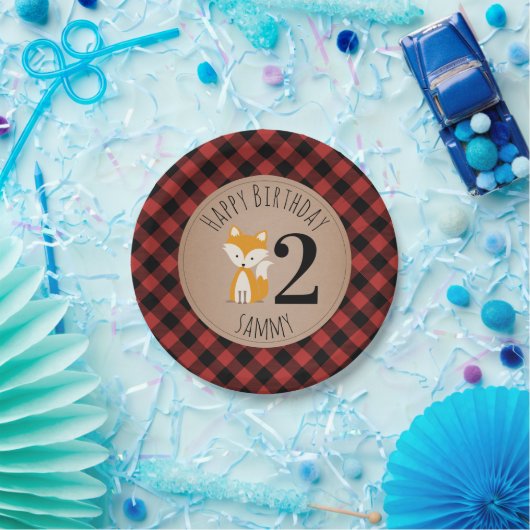 キツネの樵の格子縞のベビーの誕生日 ペーパープレート (パーティー)