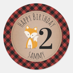 キツネの樵の格子縞のベビーの誕生日 ラウンドシール