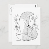 キツネの母と子 ポストカード キツネのイラスト 絵はがき アートカード (正面/裏面)