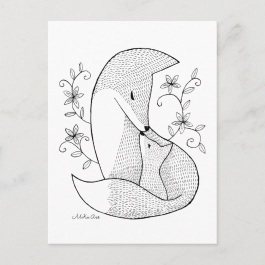 キツネの母と子 ポストカード キツネのイラスト 絵はがき アートカード (正面)