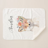 キツネの水の色オレンジかわいい子供部屋アートアニマル シェルパブランケット (正面(横))