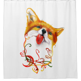 キツネの水彩画 シャワーカーテン