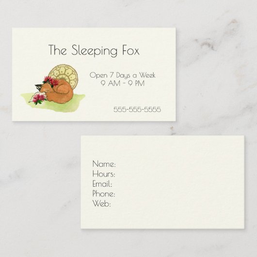 キツネの睡眠の赤い花の悪賢くずるい動物の水彩画 名刺 (正面/裏面)