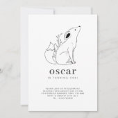 キツネの線画の誕生日招待状 招待状 (正面)