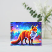 キツネの美しいデコカラフルレッドヘッドアニマルアート ポストカード (スタンド正面)