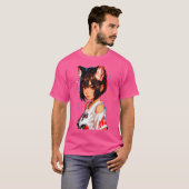 キツネの耳と狼の激しいアニメの女の子 Tシャツ (正面フル)