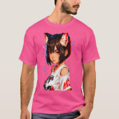 キツネの耳と狼の激しいアニメの女の子 Tシャツ (正面)