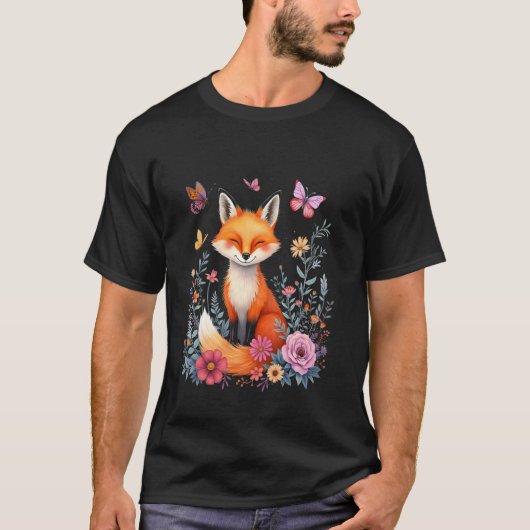 キツネの花と蝶 Tシャツ (正面)