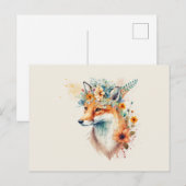 キツネの花冠 水彩画 ポストカード (正面/裏面)