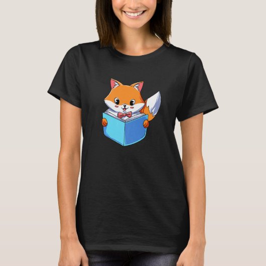 キツネの読書好きな本の読者 Tシャツ (正面)
