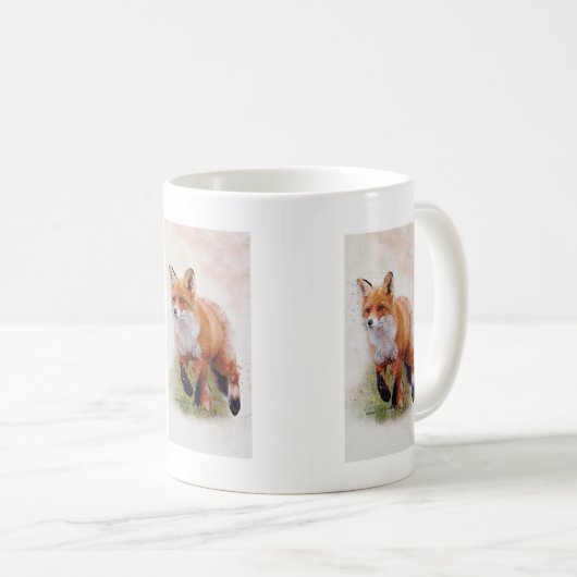 キツネの赤い水色のマグカップ コーヒーマグカップ (正面右)