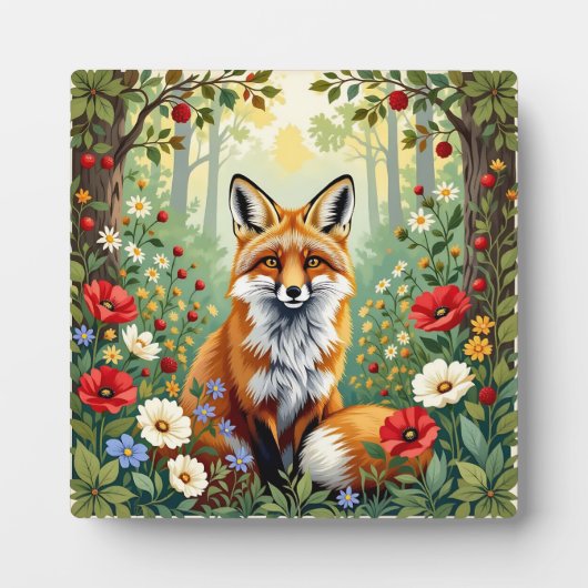 キツネの野の花の森のイラスト フォトプラーク (正面)