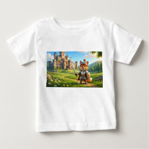 キツネの騎士と城の子供用アニメTシャツ ベビーTシャツ