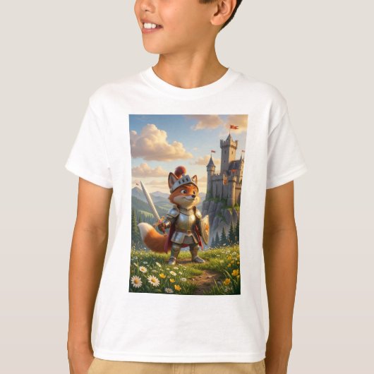 キツネの騎士の子供用カートゥーンTシャツ Tシャツ (正面)
