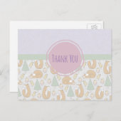 キツネの鳥と木のお洒落パターンありがとう ポストカード (正面/裏面)