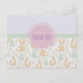 キツネの鳥と木のお洒落パターンありがとう ポストカード (正面)