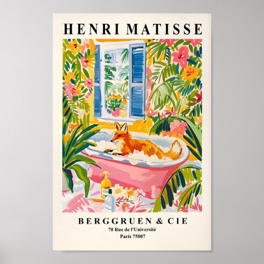キツネはおもしろいバスタブのポスター、ミッドセンチュリー・ウォールアート。 ポスター (正面)
