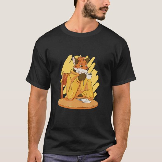 キツネはコーヒーを飲んで Tシャツ (正面)