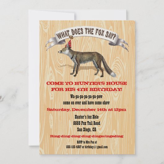 キツネは何と言う誕生日パーティーの招待 招待状 (正面)