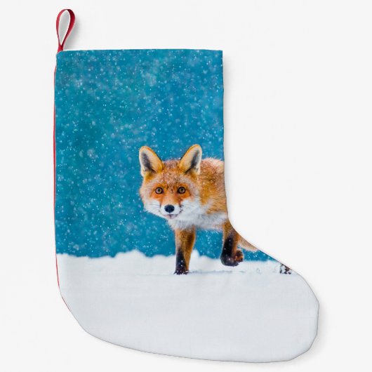 キツネは冬。赤狐、禿鷹、鼻水 スモールクリスマスストッキング (正面)