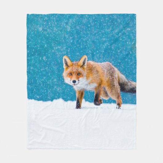 キツネは冬。赤狐、禿鷹、鼻水 フリースブランケット (正面)
