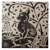 キツネろうけつ染めの石器ウッドランドアニマルタングレーブラウン タイル (正面)