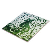 キツネろうけつ染めグモダンリーンブルーティール(緑がかった色)ウィンターウッドランド タイル (側面)