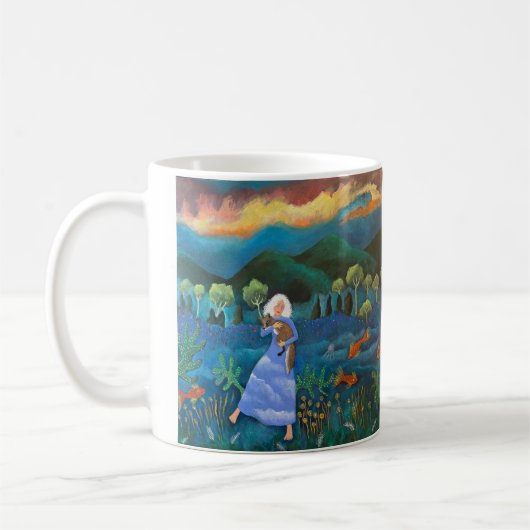 キツネをお姫様抱っこするレディ コーヒーマグカップ (左)