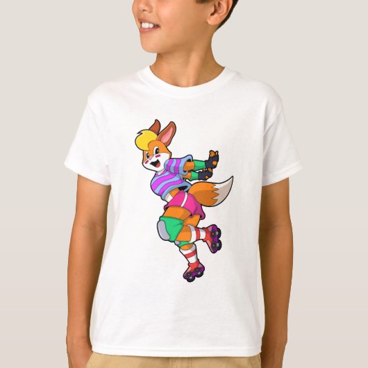 キツネをインラインスケート付きインラインスケート Tシャツ (正面)