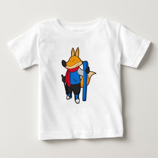 キツネをスキーとスキーヤー ベビーTシャツ (正面)