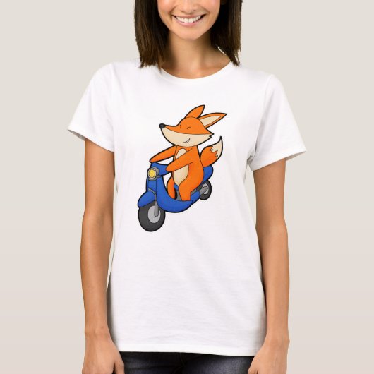 キツネをスクーターとバイクもしくは自転車に乗る人として Tシャツ (正面)