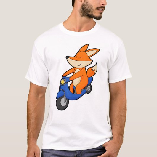 キツネをスクーターとバイクもしくは自転車に乗る人として Tシャツ (正面)