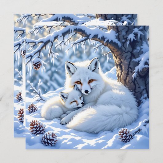 キツネをテーマにしたパーソナライズされたクリスマス シーズンカード (正面/裏面)