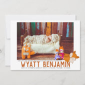 キツネをテーマにした出産告知カード 案内状 (正面)