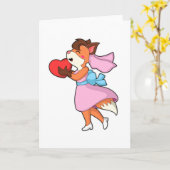 キツネをドレス&ハート付き花嫁 カード (黄色い花)