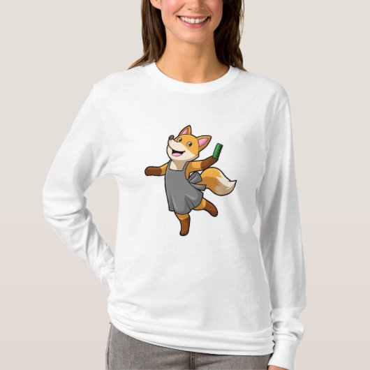 キツネをハサミで美容師 Tシャツ (正面)