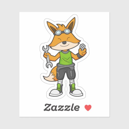 キツネを整備士としてレンチ&ナット付き シール (シート)