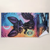 キツネを黄昏のレルムで分割 ビーチタオル (正面)