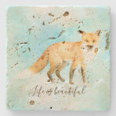 キツネアクアミントウォーターカラーコースター ストーンコースター (正面)