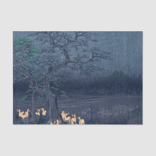 キツネアットナイトシヤルヴィンテージ浮世絵日本の画 薄葉紙 (正面)