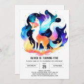 キツネアドベンチャー自然誕生日 招待状 (正面/裏面)