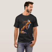 キツネアニマルアートバタフライフラワーズキツネ Tシャツ (正面フル)