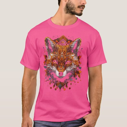 キツネアートワーク紅葉アートアニマルキツネ Tシャツ (正面)