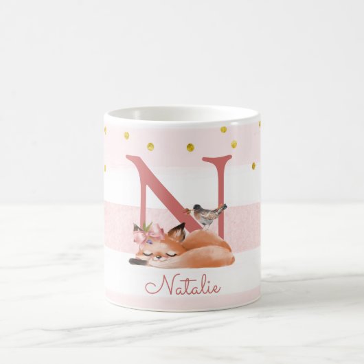 キツネイラストレーション母親の赤ちゃんの女の子 コーヒーマグカップ (中央)