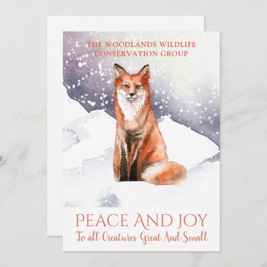 キツネインウィンタースノービジネスクリスマスホリデー シーズンカード (正面/裏面)