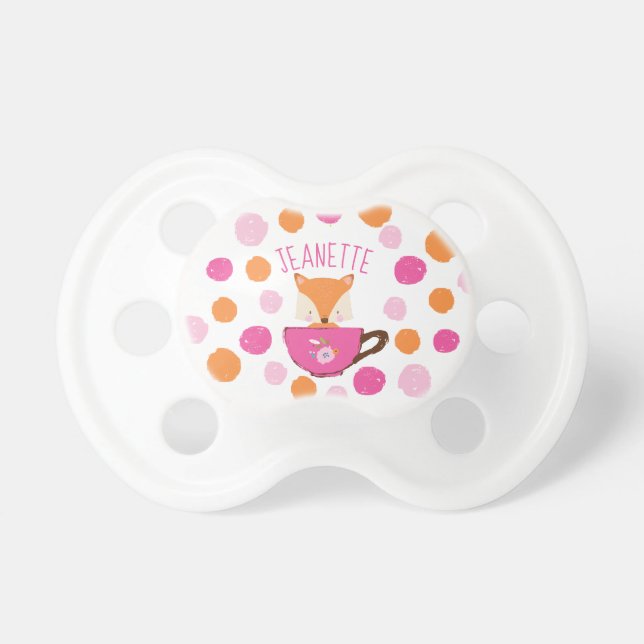 キツネインマゼンタティーカップキュートパーソナライズされたベビー おしゃぶり (正面)