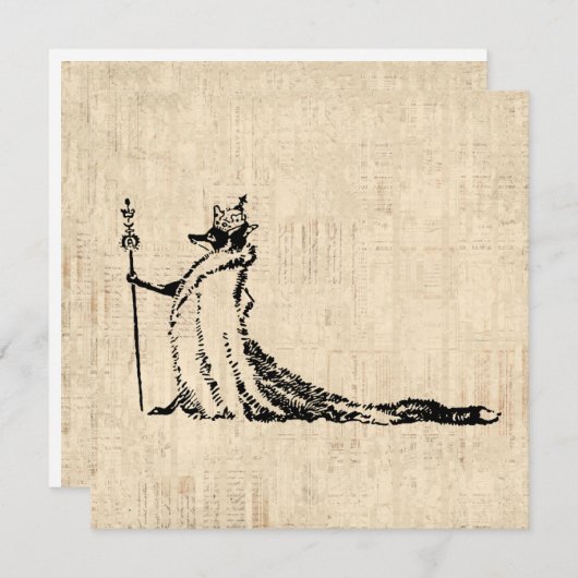 キツネウィズクラウンアンティークイラストレーションヴィンテージアート シーズンカード (正面/裏面)