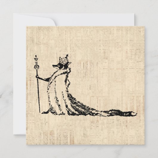 キツネウィズクラウンアンティークイラストレーションヴィンテージアート シーズンカード (正面)