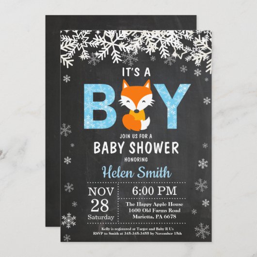 キツネウィン素朴ターボーイベビーシャワー招待状 招待状 (正面/裏面)