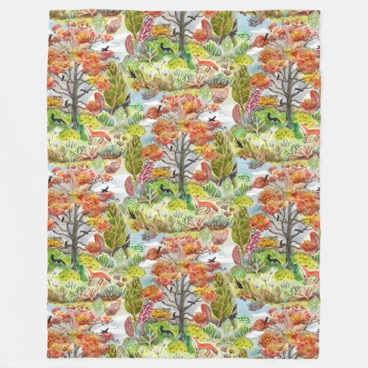 キツネウッドランドカビコーブランケット フリースブランケット (正面)